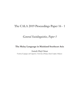 The CALA 2019 Proceedings Paper 16 - 1