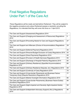 Final Negative Regulations Under Part 1 of the Care Act