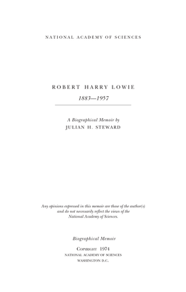 Robert Harry Lowie (]Une 12, 1883—September 21, 1957)