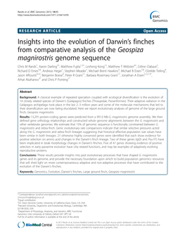 Insights Into the Evolution of Darwin's Finches from Comparative Analysis