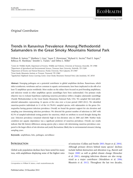 Trends in Ranavirus Prevalence Among Plethodontid Salamanders in the Great Smoky Mountains National Park