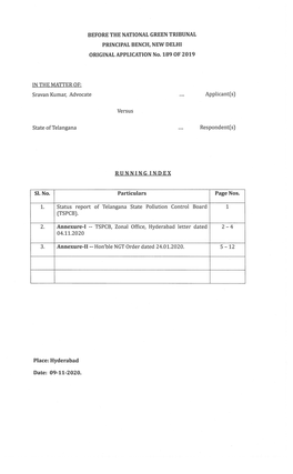 BEFORE the NATIONAL GREEN TRIBUNAL PRINCIPAL BENCH, NEW DELHI ORIGINAL APPLICATION No