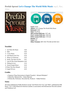 Prefab Sprout Let's Change the World with Music Mp3, Flac, Wma
