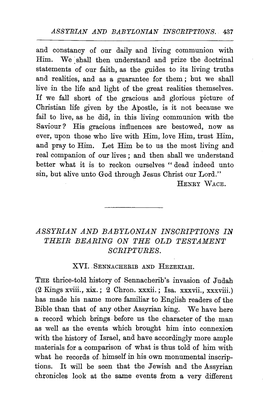 Assyrian and Babylonian Inscriptions in Their Bearing on the Old Testament Scriptures