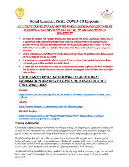 Royal Canadian Pacific COVID-19 Response