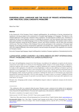 European Legal Language and the Rules of Private International Law: Practical Legal-Linguistic Problems∗