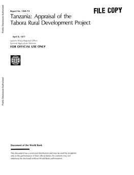 Tanzania: Appraisal of the Tabora Rural Development Project