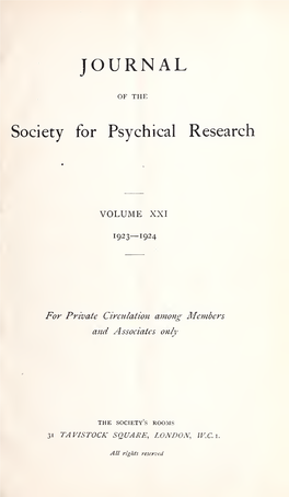 Journal of the Society for Psychical Research V21 1923-24