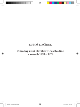 Národný Život Slovákov V Pešťbudíne V Rokoch 1850 – 1875