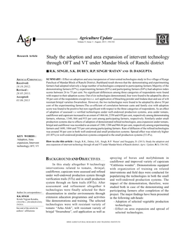 Study the Adoption and Area Expansion of Intervent Technology Through OFT and VT Under Mandar Block of Ranchi District