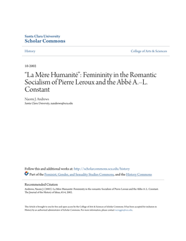 Femininity in the Romantic Socialism of Pierre Leroux and the Abbé A.–L