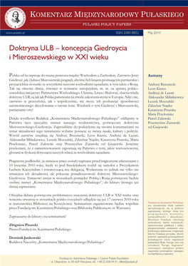 Doktryna ULB – Koncepcja Giedroycia I Mieroszewskiego W XXI Wieku