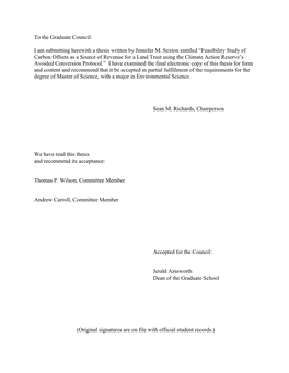 Feasibility Study of Carbon Offsets As a Source of Revenue for a Land Trust