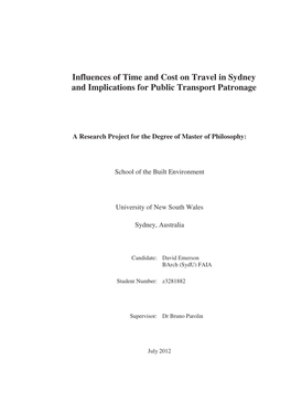 Influences of Time and Cost on Travel in Sydney and Implications for Public Transport Patronage