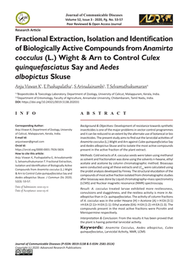 Fractional Extraction, Isolation and Identification of Biologically Active Compounds from Anamirta Cocculus