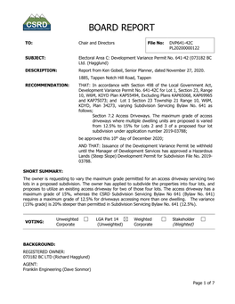 Development Variance Permit No. 641-42 (073182 BC Ltd. (Hagglund) DESCRIPTION: Report from Ken Gobeil, Senior Planner, Dated November 27, 2020