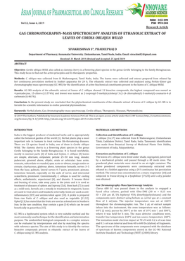 Gas Chromatography–Mass Spectroscopy Analysis of Ethanolic Extract of Leaves of Cordia Obliqua Willd