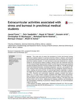 Extracurricular Activities Associated with Stress and Burnout in Preclinical Medical Students