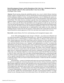 Racial Reassignment Surgery and the Dissolution of the Color Line: Afrofuturist Satire in George Schuylerâ•Žs Black No More