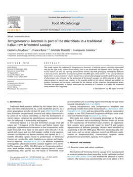 Tetragenococcus Koreensis Is Part of the Microbiota in a Traditional Italian Raw Fermented Sausage