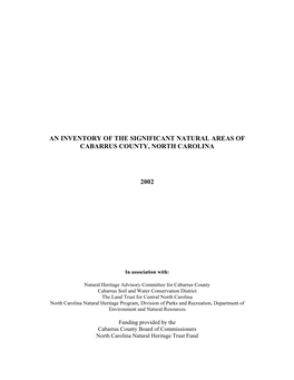 An Inventory of the Significant Natural Areas of Cabarrus County, North Carolina