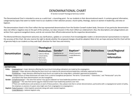 DENOMINATIONAL CHART © Gordon-Conwell Theological Seminary 5/2018