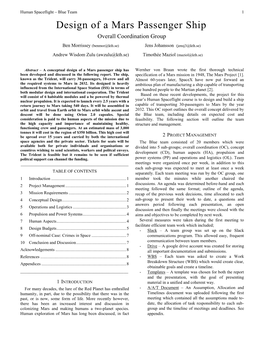 Design of a Mars Passenger Ship Overall Coordination Group