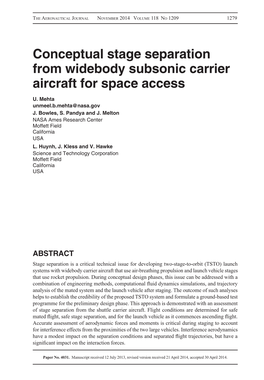 Conceptual Stage Separation from Widebody Subsonic Carrier Aircraft for Space Access