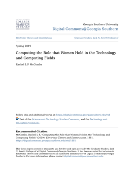 Computing the Role That Women Hold in the Technology and Computing Fields