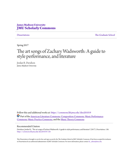 The Art Songs of Zachary Wadsworth: a Guide to Style, Performance, and Literature