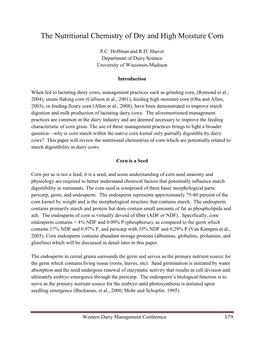 The Nutritional Chemistry of Dry and High Moisture Corn