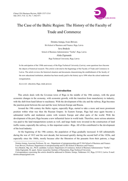 The Case of the Baltic Region: the History of the Faculty of Trade and Commerce