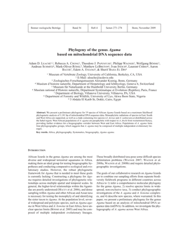 Phylogeny of the Genus Agama Based on Mitochondrial DNA Sequence Data