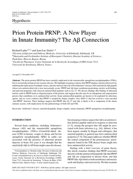 Prion Protein PRNP: a New Player in Innate Immunity? the A␤ Connection