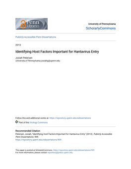 Identifying Host Factors Important for Hantavirus Entry