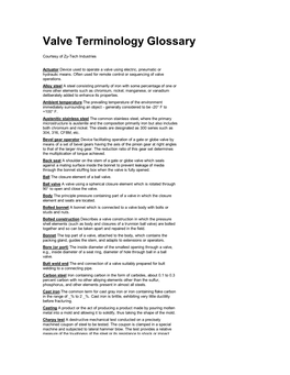 Valve Terminology Glossary