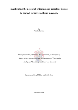 Investigating the Potential of Indigenous Nematode Isolates to Control Invasive Molluscs in Canola