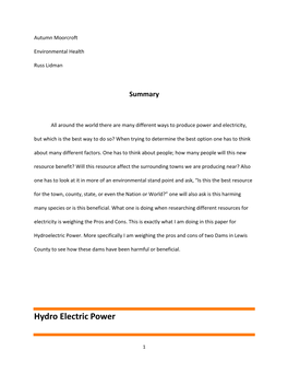 Hydro Electric Power