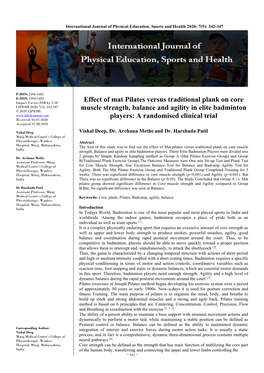 Effect of Mat Pilates Versus Traditional Plank on Core Muscle Strength