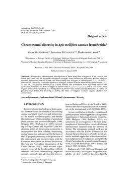 Chromosomal Diversity in Apis Mellifera Carnica from Serbia1