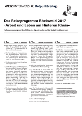 Das Reiseprogramm Rheinwald 2017 «Arbeit Und Leben Am Hinteren Rhein»