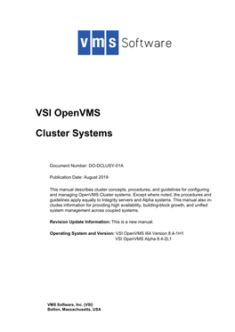 VSI Openvms Cluster Systems Describe System Management for Openvms Cluster Systems