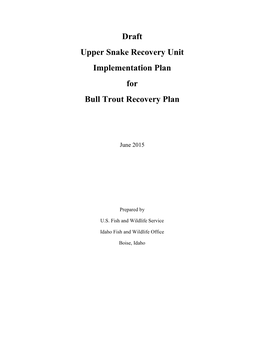 Draft Upper Snake Recovery Unit Implementation Plan for Bull Trout Recovery Plan