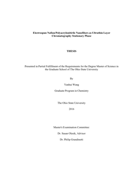 Electrospun Nafion/Polyacrylonitirile Nanofibers As Ultrathin Layer Chromatography Stationary Phase THESIS Presented in Partial