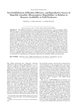 Nest Establishment, Pollination Efficiency, and Reproductive Success of Megachile Rotundata