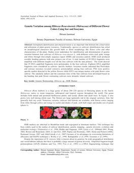 Genetic Variation Among Hibiscus Rosa-Sinensis (Malvaceae) of Different Flower Colors Using Issr and Isozymes