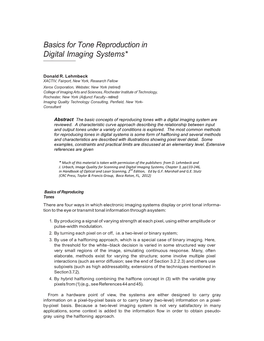 Basics for Tone Reproduction in Digital Imaging Systems*