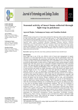 Seasonal Activity of Insect Fauna Collected Through Light Trap In