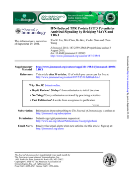 TBK1 Antiviral Signaling by Bridging MAVS and IFN-Induced TPR