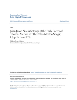 John Jacob Niles's Settings of the Early Poetry of Thomas Merton in 